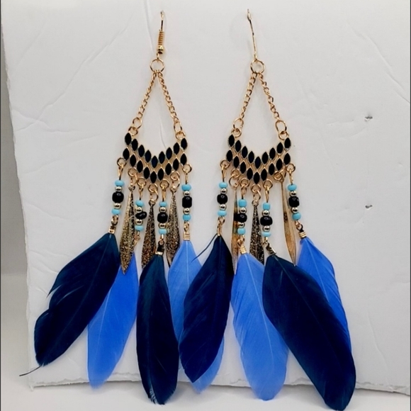 handmade Jewelry - Feather Earrings for Women Bohemian Vintage Dreamcatcher Faux Feather Long Fring